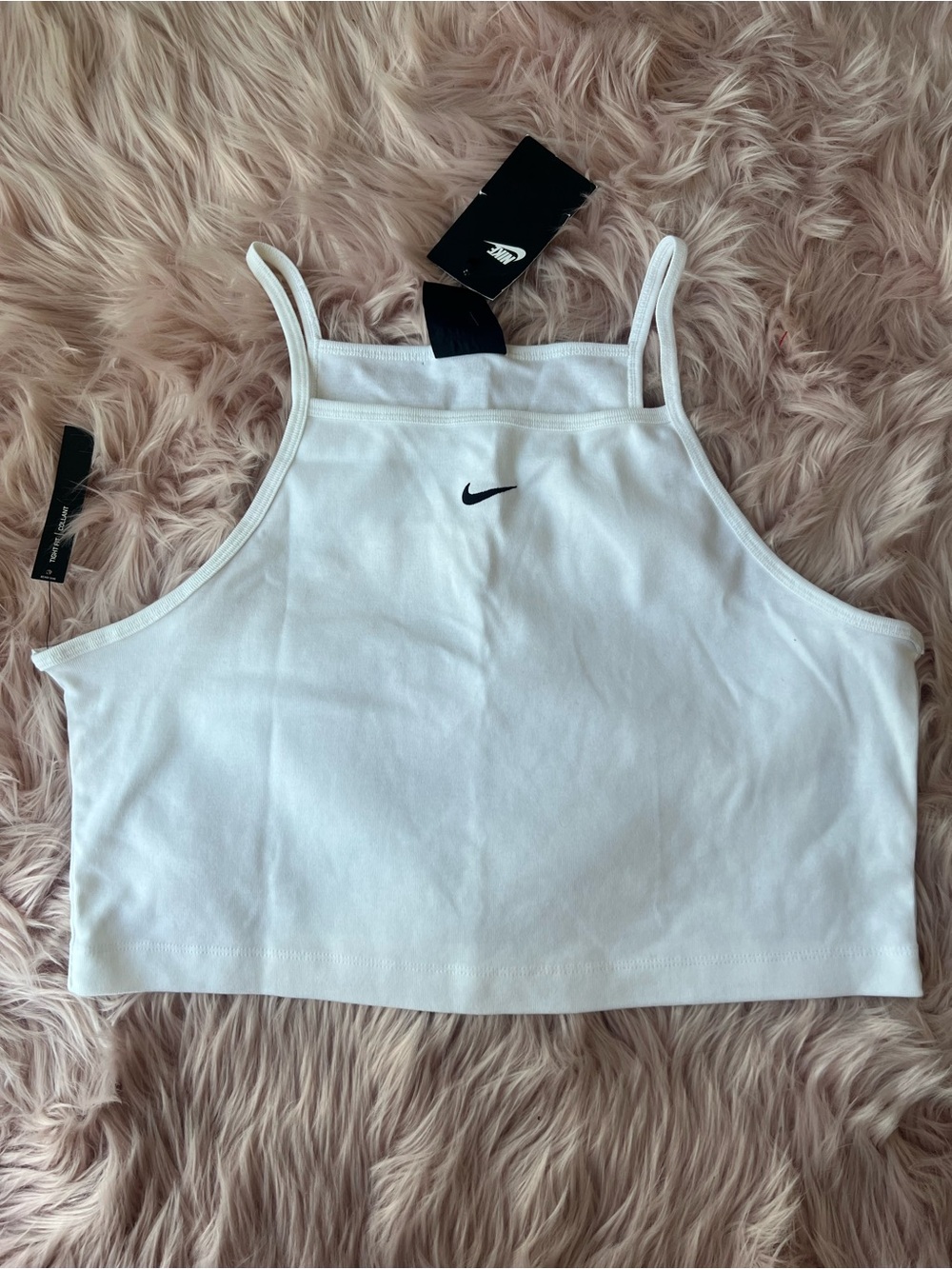 Nike White Cropped Tank with Black Mini Swoosh XL